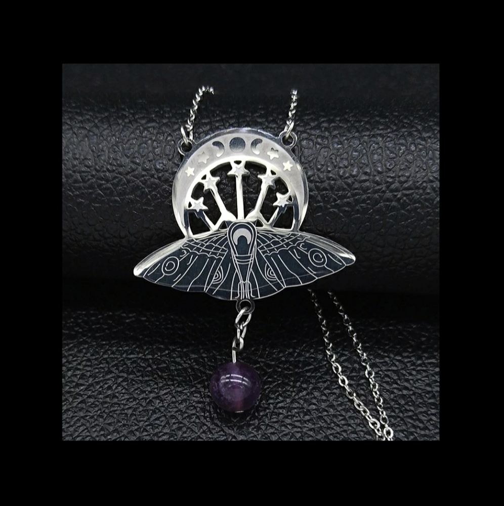 Witchcraft Crescent & Moth Pendant Necklace